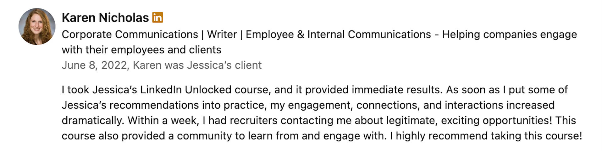 Great Resumes Fast LinkedIn job search course testimonial_Karen Nicholas LinkedIn job search course testimonial
